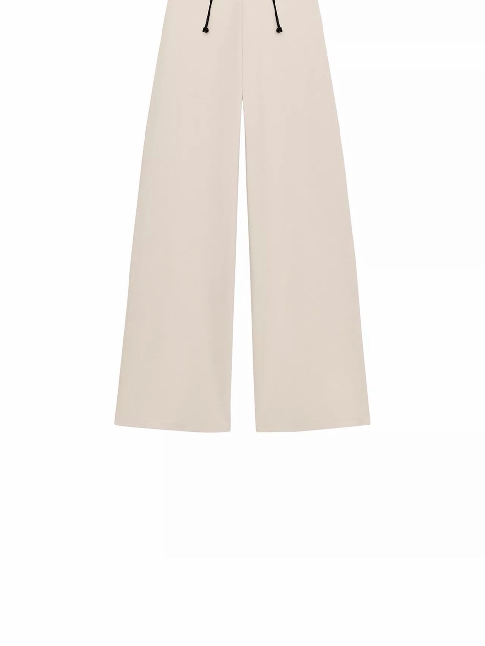Zara Wide-Leg Drawstring Pants in Light Beige with Black Cord